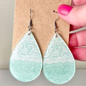 Bohemian Earrings Dangle Mint & White Statement Aesthetic Shabby Boho